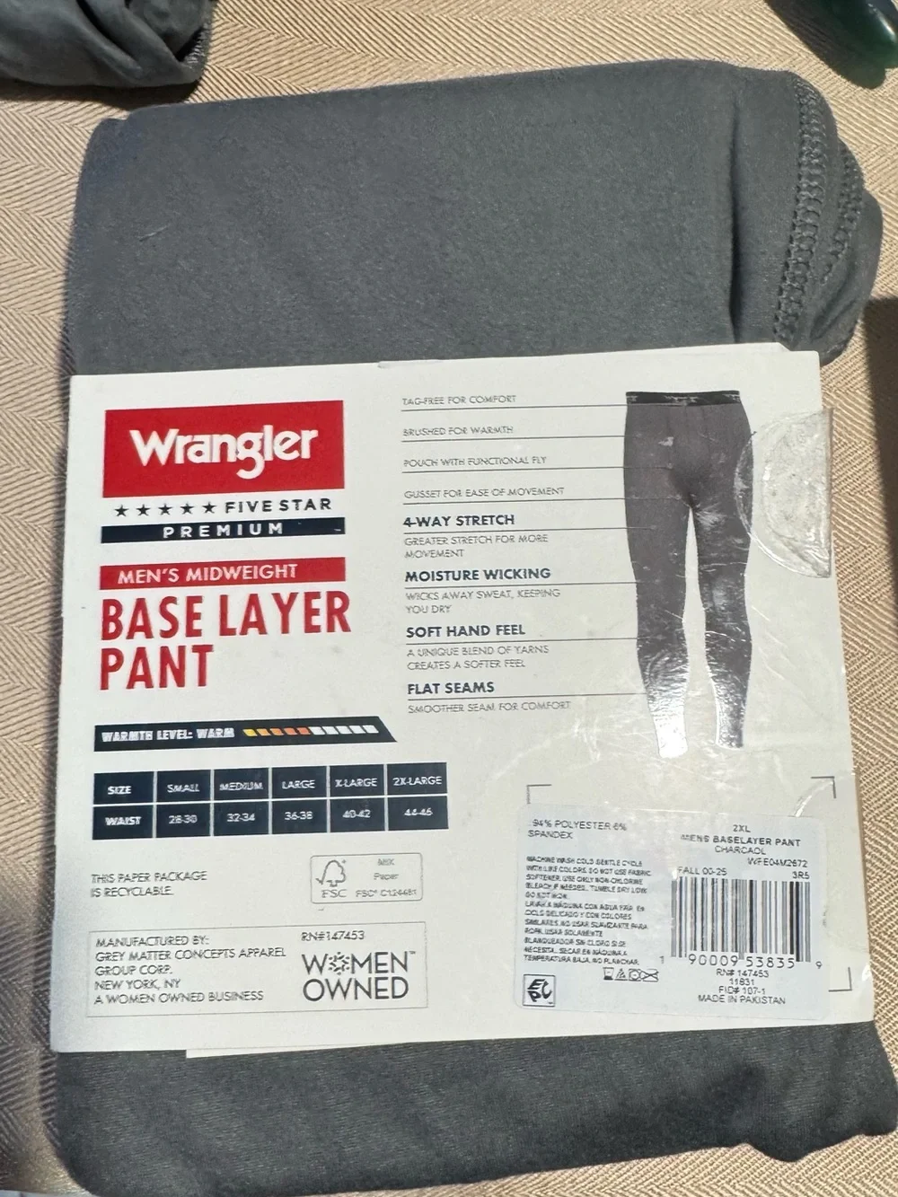 Wrangler Men's Base Layer Pant -‎ Charcoal Gray